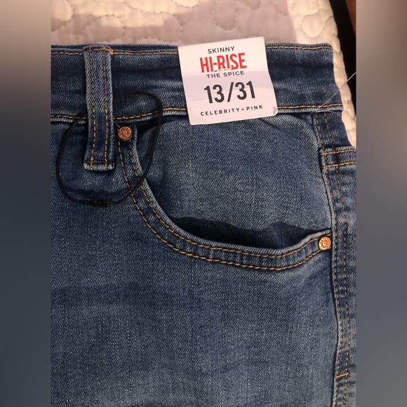 Celebrity Pink, Hi-Rise The Spice, Med Wash Distressed Skinny Jeans W/Raw Hem - Picture 9 of 15